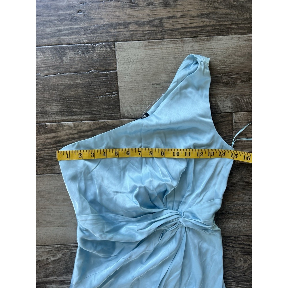 Abercrombie and Fitch One Shoulder Satin Knotted Midi‎ Dress Small TALL Blue - Picture 3 of 11